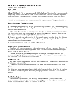 DIGITAL and DARKROOM IMAGING EC.305 Ground Rules and Logistics Sept