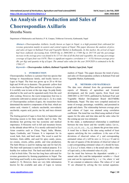 An Analysis of Production and Sales of Choerospondias Axillaris Shrestha Noora