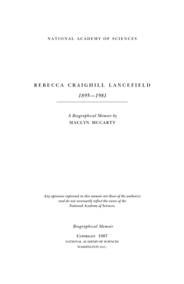 Biography of Rebecca Craighill Lancefield