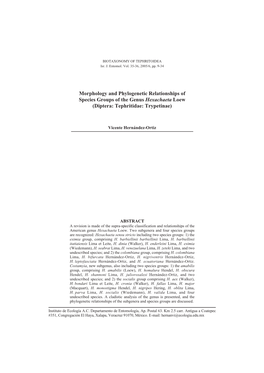 Morphology and Phylogenetic Relationships of Species Groups of the Genus Hexachaeta Loew (Diptera: Tephritidae: Trypetinae)