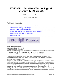 ED459371 2001-00-00 Technological Literacy. ERIC Digest