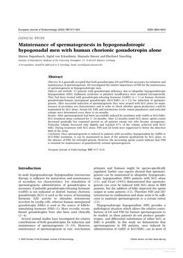 Maintenance of Spermatogenesis in Hypogonadotropic Hypogonadal