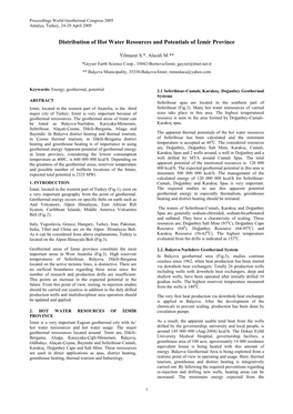 Distribution of Hot Water Resources and Potentials of İzmir Province