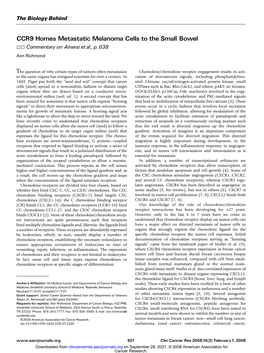 CCR9 Homes Metastatic Melanoma Cells to the Small Bowel 55 Commentary on Amersi Et Al., P