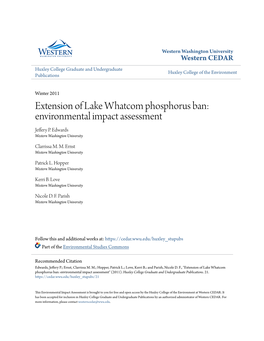 Extension of Lake Whatcom Phosphorus Ban: Environmental Impact Assessment Jeffery P