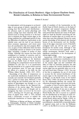 The Distribution of Certain Benthonic Algae in Queen Charlotte Strait, British Columbia, in Relation to Some Environmental Factors