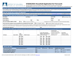 SY2020/2021 Household Application for Free Lunch All DCPS Students Receive Free Breakfast