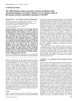 The 2000 Olympic Games of Protein Structure Prediction