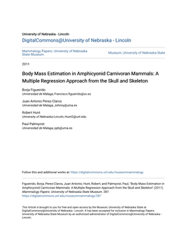Body Mass Estimation in Amphicyonid Carnivoran Mammals: a Multiple Regression Approach from the Skull and Skeleton