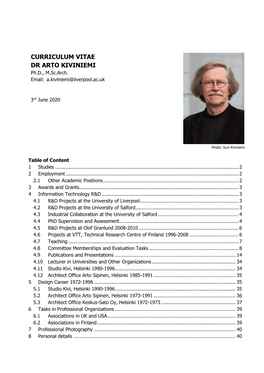 CURRICULUM VITAE DR ARTO KIVINIEMI Ph.D., M.Sc.Arch