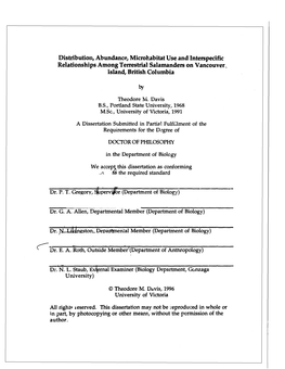 Distribution, Abundance, Microhabitat Use and Interspecific Relationships Among Terrestrial Salamanders on Vancouver, Island, British Columbia