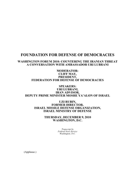 Foundation for Defense of Democracies Washington Forum