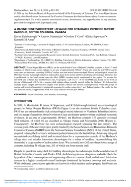 A Marine Reservoir Effect Δr Value for Kitandach, In