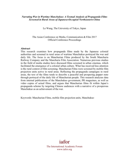 Narrating War in Wartime Manchukuo: a Textual Analysis of Propaganda Films Screened in Rural Areas of Japanese-Occupied Northeastern China