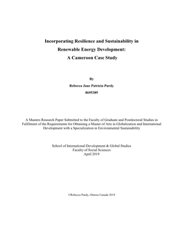 Incorporating Resilience and Sustainability in Renewable Energy Development: a Cameroon Case Study