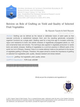 Reiview on Role of Grafting on Yield and Quality of Selected Fruit