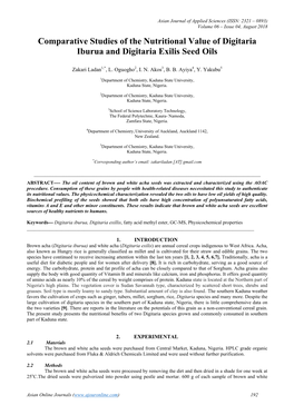 Comparative Studies of the Nutritional Value of Digitaria Iburua and Digitaria Exilis Seed Oils