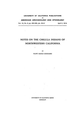 Notes on the Chilula Indians of Northwestern California