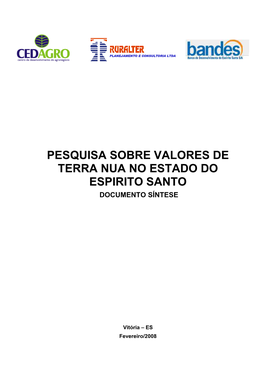 Pesquisa Sobre Valores De Terra Nua No Estado Do Espirito Santo Documento Síntese