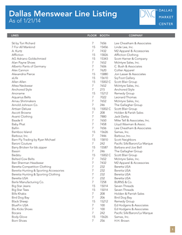 Dallas Menswear Line Listing As of 1/21/14