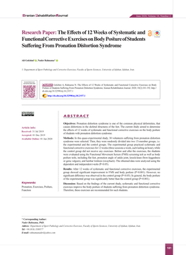 The Effects of 12 Weeks of Systematic and Functional Corrective Exercises on Body Posture of Students Suffering from Pronation Distortion Syndrome