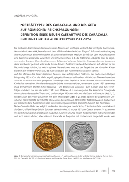 Porträttypen Des Caracalla Und Des Geta Auf Römischen Reichsprägungen – Definition Eines Neuen Caesartyps Des Caracalla Und Eines Neuen Augustustyps Des Geta