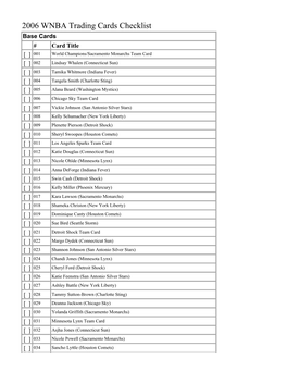 2006 WNBA Trading Cards Checklist