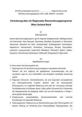 Verordnung Über Ein Regionales Raumordnungsprogramm Wien Umland Nord