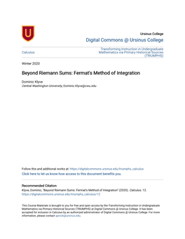 Beyond Riemann Sums: Fermat's Method of Integration