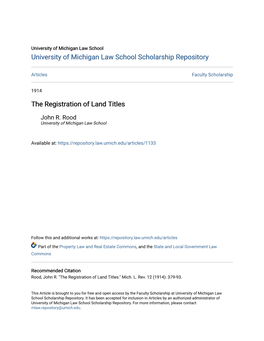 The Registration of Land Titles