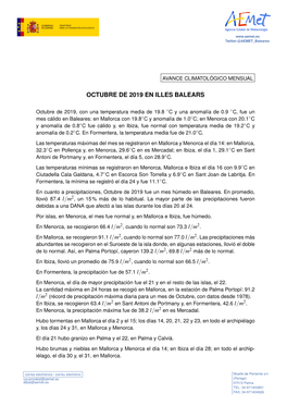 Octubre De 2019 En Illes Balears