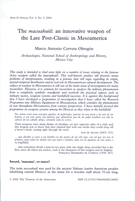 The Macuahuitl: an Innovative Weapon of the Late Post-Classic in Mesoamerica