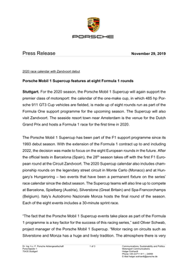 Press Release November 29, 2019