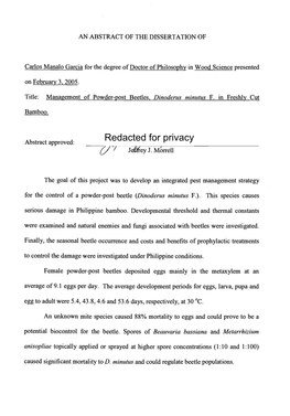 Management of Powder-Post Beetles, Dinoderus Minutus F. in Freshly Cut