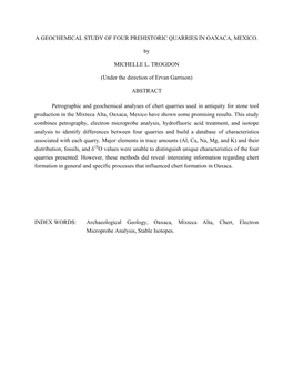 A Geochemical Study of Four Prehistoric Quarries in Oaxaca, Mexico