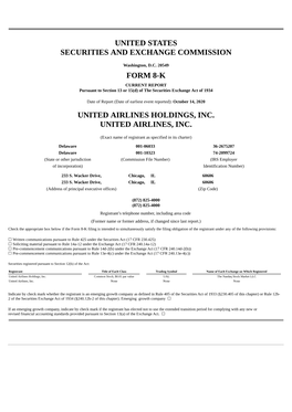 United States Securities and Exchange Commission Form 8-K United Airlines Holdings, Inc. United Airlines, Inc