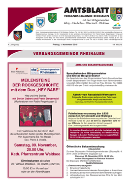 Amtsblatt Verbandsgemeinde Rheinauen Mit Den Ortsgemeinden Wir Unterstützen Die Altrip · Neuhofen · Otterstadt · Waldsee