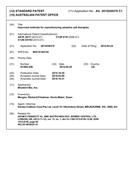 (12) STANDARD PATENT (11) Application No. AU 2015249376 C1 (19) AUSTRALIAN PATENT OFFICE