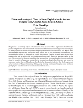 Ethno Archaeological Clues to Stone Exploitation in Ancient Dangme