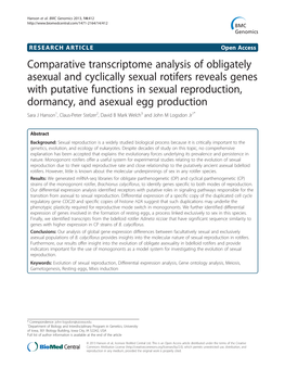 Comparative Transcriptome Analysis of Obligately Asexual and Cyclically