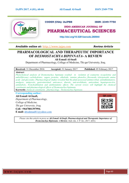 Pharmacological and Therapeutic Importance of Desmostachya