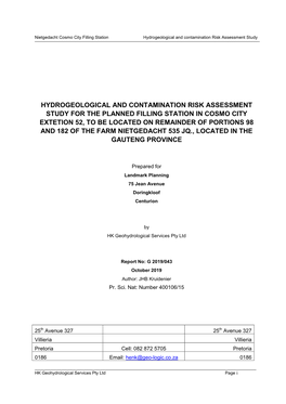 Report Geohydro Risk Assessment Nietgedacht Filling Station