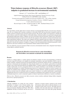 Water-Balance Response of Rhinella Arenarum