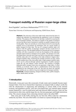 Transport Mobility of Russian Super-Large Cities