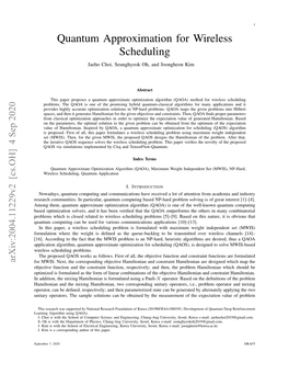 Quantum Approximation for Wireless Scheduling Jaeho Choi, Seunghyeok Oh, and Joongheon Kim
