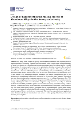 Design of Experiment in the Milling Process of Aluminum Alloys in the Aerospace Industry