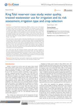 King Talal Reservoir Case Study; Water Quality, Treated Wastewater Use for Irrigation and Its Risk Assessment, Irrigation Type and Crop Selection