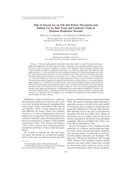 Role of Stream Ice on Fall and Winter Movements and Habitat Use by Bull Trout and Cutthroat Trout in Montana Headwater Streams