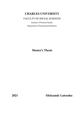 CHARLES UNIVERSITY Master's Thesis 2021 Oleksandr Lutsenko