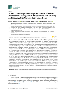 Altered Interoceptive Perception and the Effects of Interoceptive